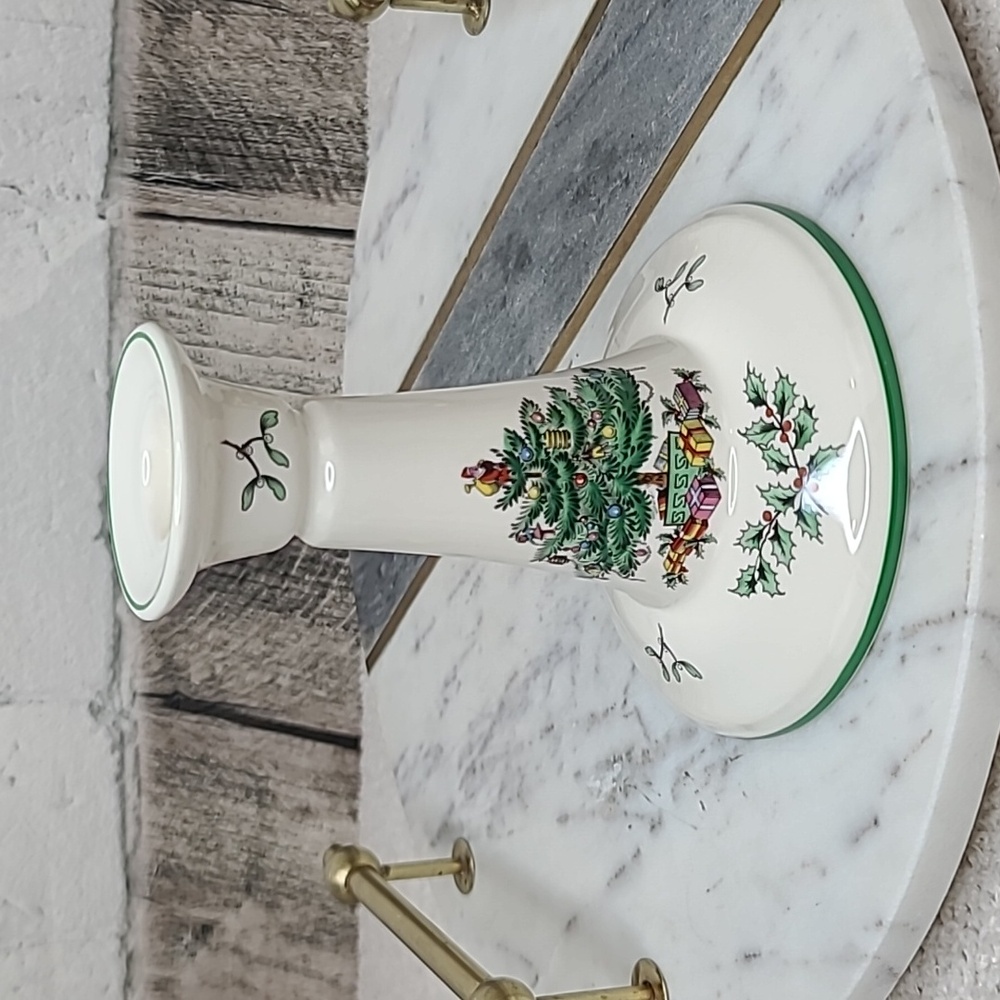 Spode Christmas Tree Classic Mint Vintage Holiday Ceramic Candle Stick Holder
